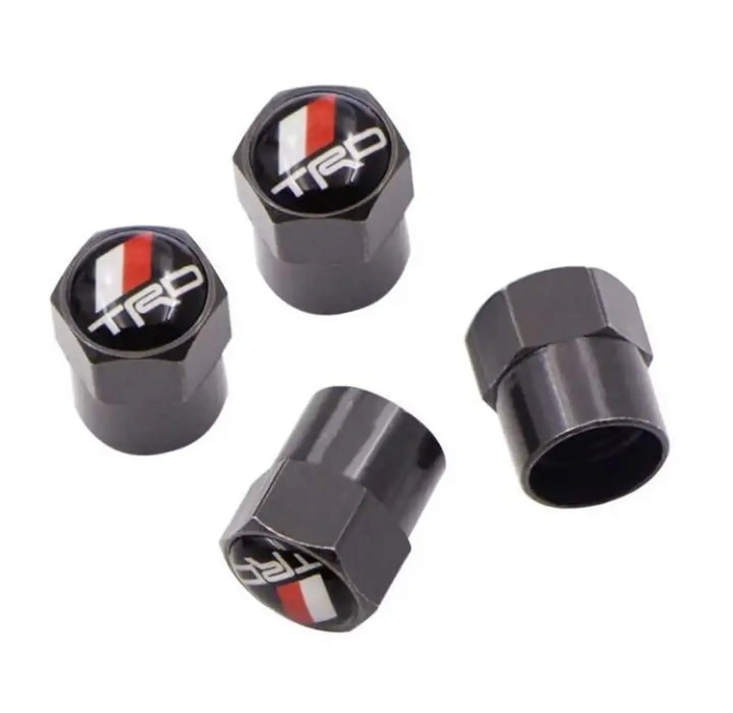 Set X4 Tapas Válvulas Metálicas Aire Ruedas Para Toyota Trd Negro 1