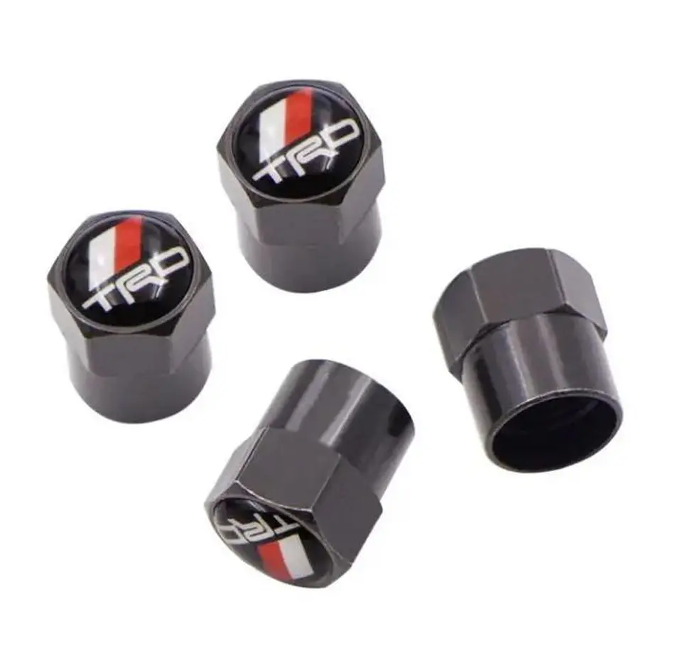 Set X4 Tapas Válvulas Metálicas Aire Ruedas Para Toyota Trd Negro 1