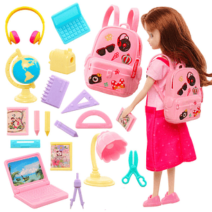 Set 18 Piezas Accesorios Colegio Estudios Para Muñecas Barbie de 30cm