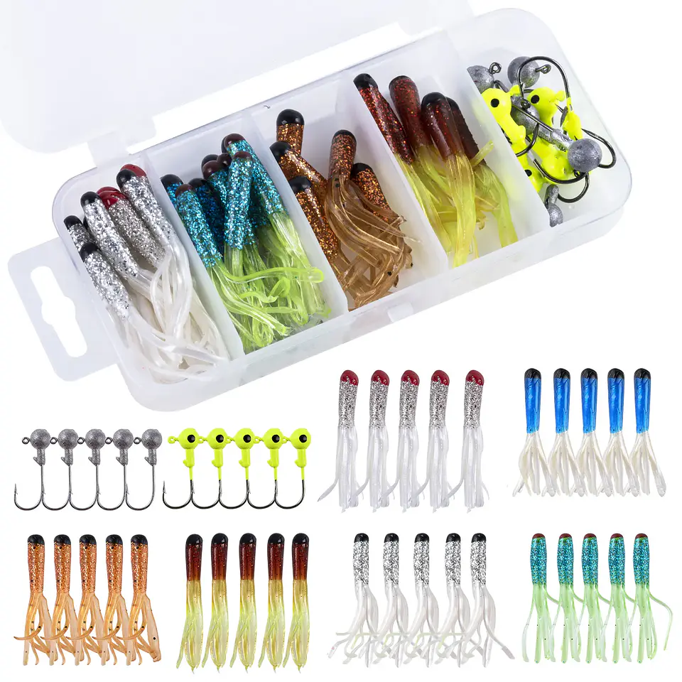 Kit 40 Piezas Pesca Señuelos Vinilo Anzuelo Cabeza Plomada modelo C 1