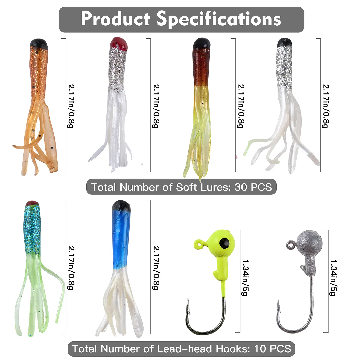 Kit 40 Piezas Pesca Señuelos Vinilo Anzuelo Cabeza Plomada modelo C 2