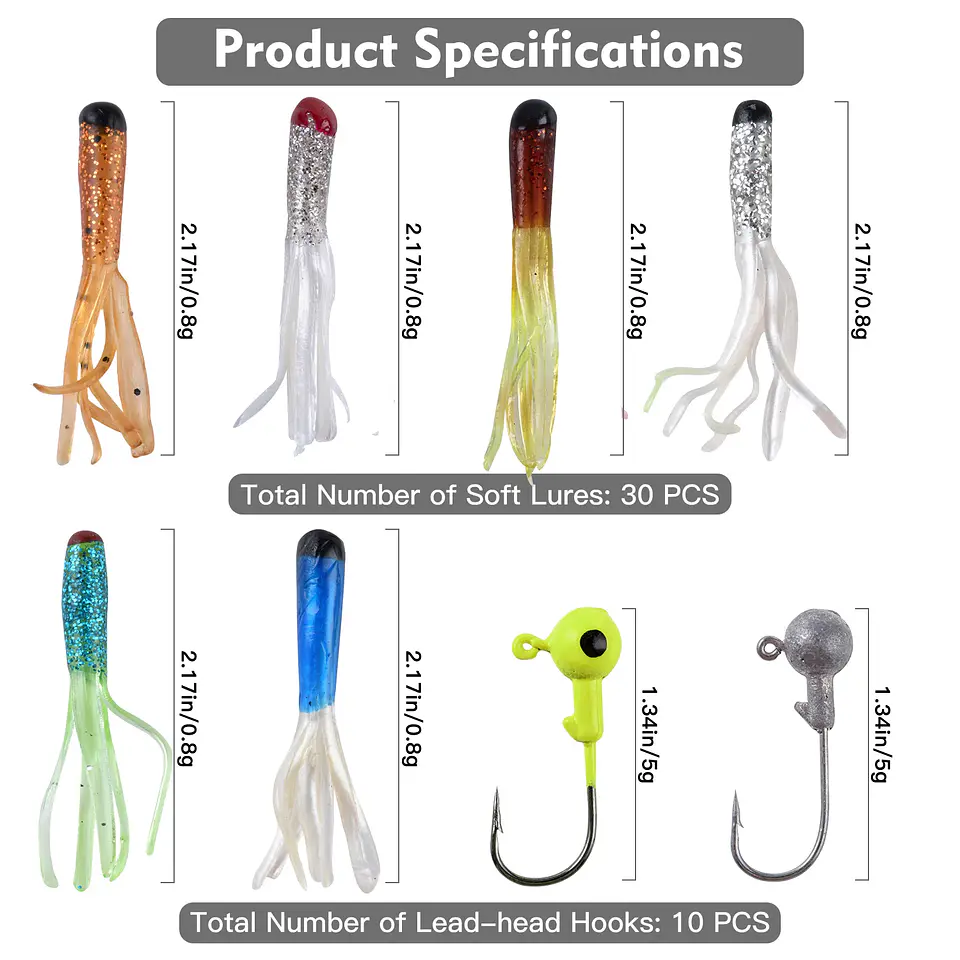 Kit 40 Piezas Pesca Señuelos Vinilo Anzuelo Cabeza Plomada modelo C 2