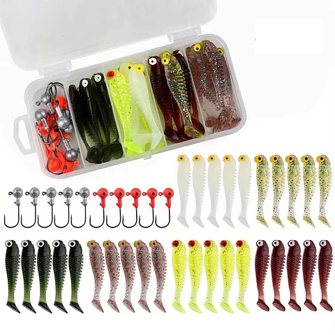 Kit 40 Piezas Pesca Señuelos Vinilo Anzuelo Cabeza Plomada modelo D