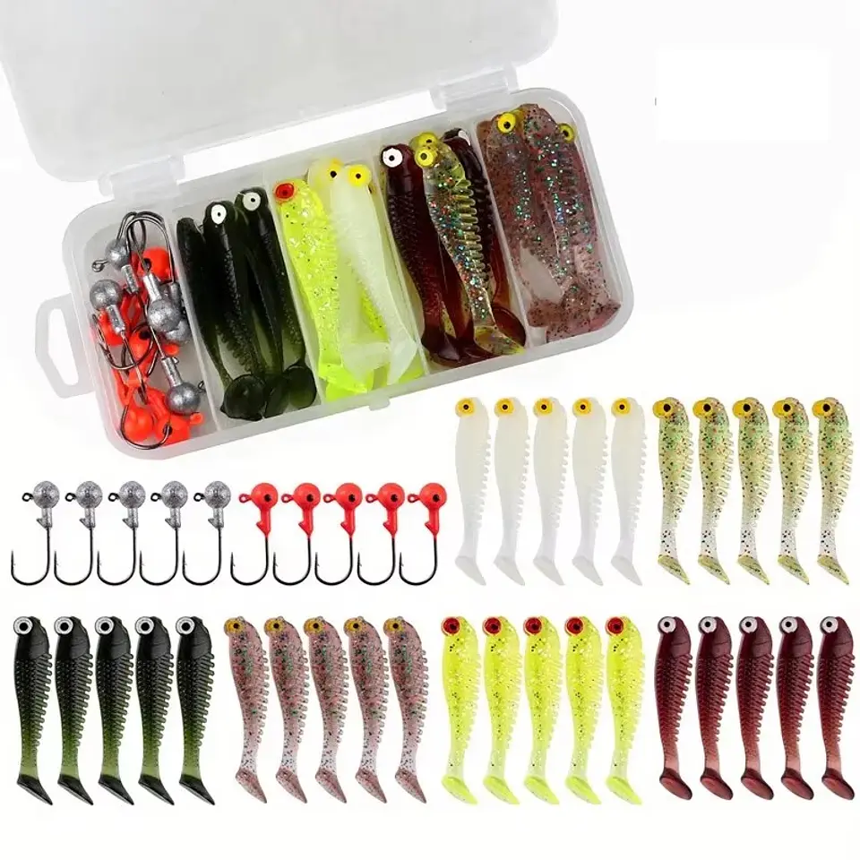 Kit 40 Piezas Pesca Señuelos Vinilo Anzuelo Cabeza Plomada modelo D 1