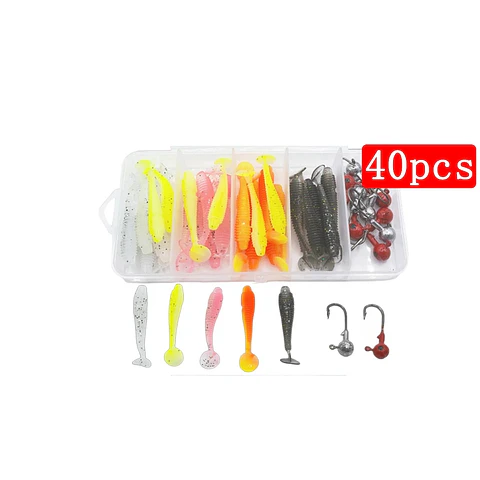Kit 40 Piezas Pesca Señuelos Vinilo Anzuelo Cabeza Plomada modelo E