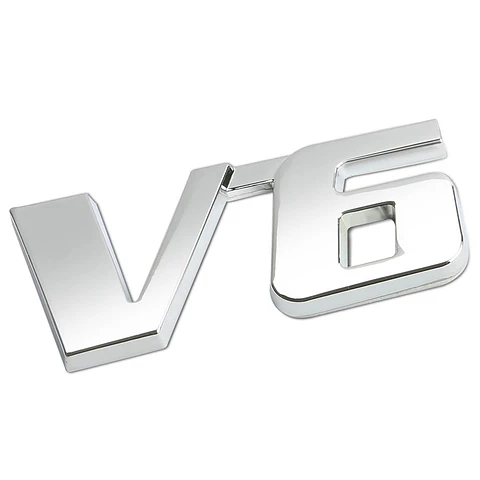 Emblema Logo V6 Multimarca 6x2.7cm Metálico Cromado