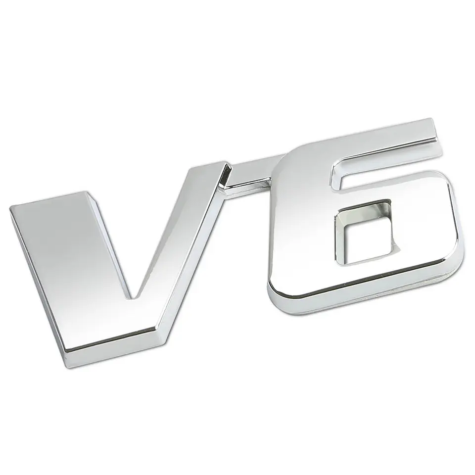Emblema Logo V6 Multimarca 6x2.7cm Metálico Cromado 1