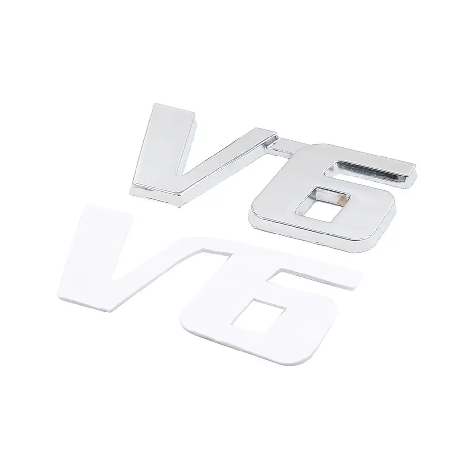 Emblema Logo V6 Multimarca 6x2.7cm Metálico Cromado 2