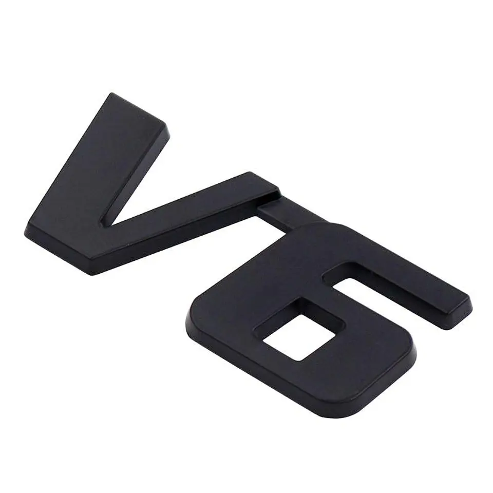 Emblema Logo V6 Multimarca 6x2.7cm Metálico Negro 1