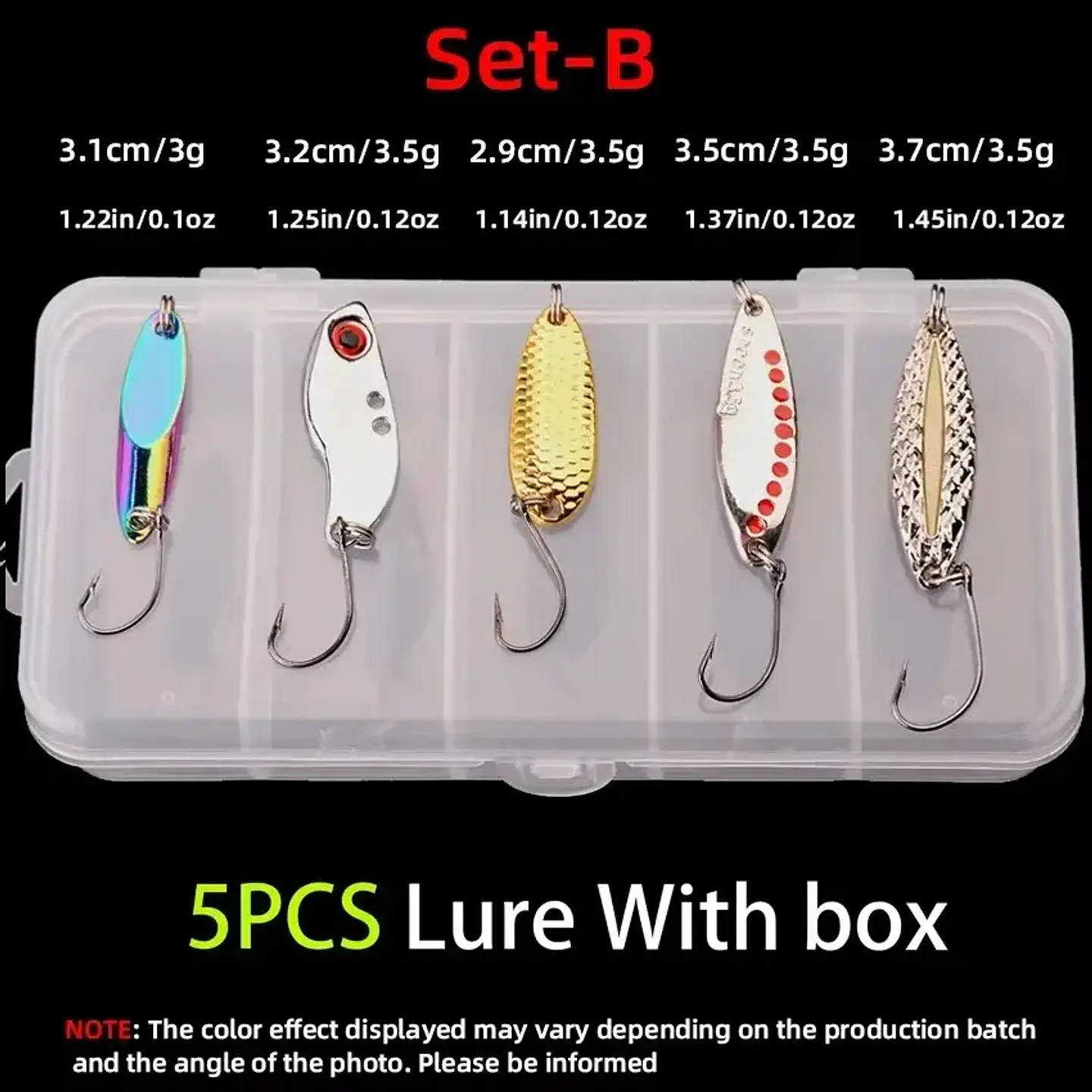 Kit X5 Señuelos Chispas Vib Cucharas 3.5grs Pesca Más Caja 2