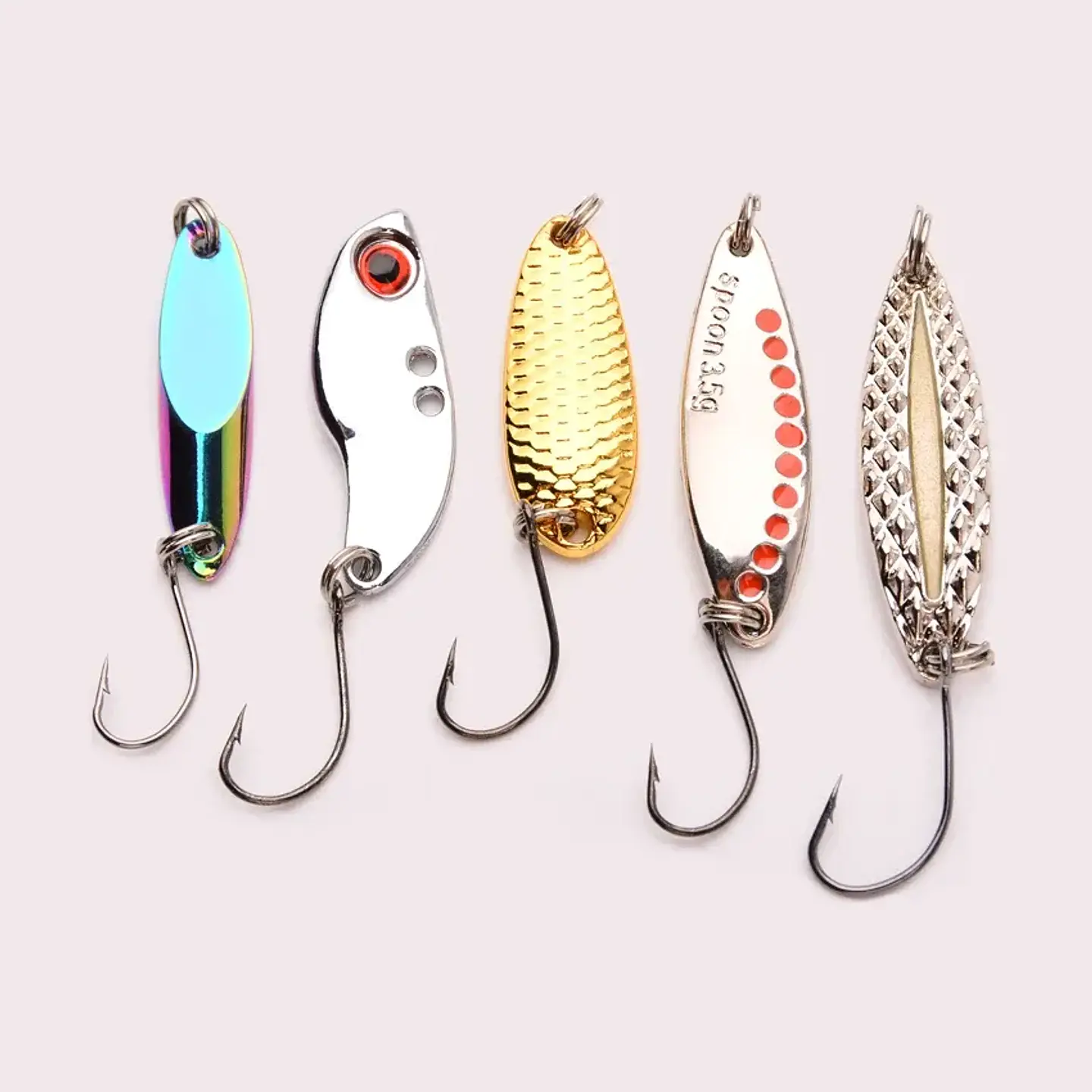 Kit X5 Señuelos Chispas Vib Cucharas 3.5grs Pesca Más Caja 5