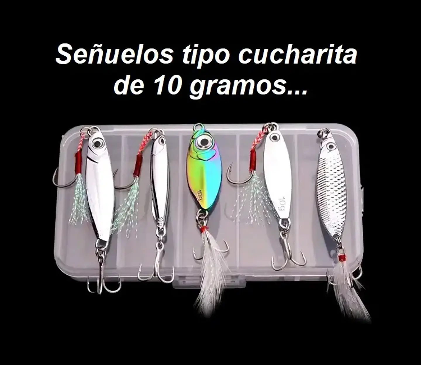 Kit X5 Señuelos Chispas Vib Cucharas 10grs Pesca Más Caja 2