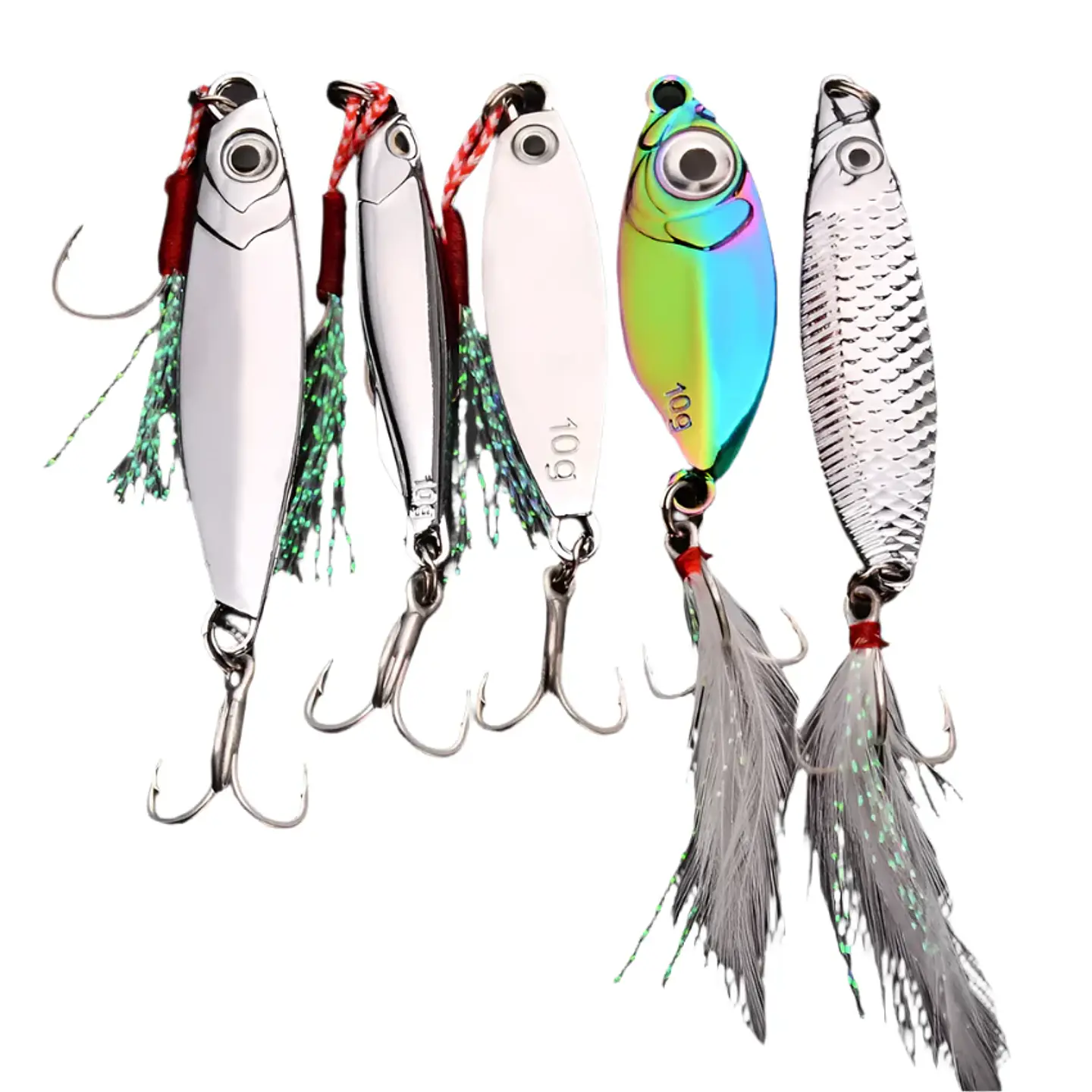 Kit X5 Señuelos Chispas Vib Cucharas 10grs Pesca Más Caja 1