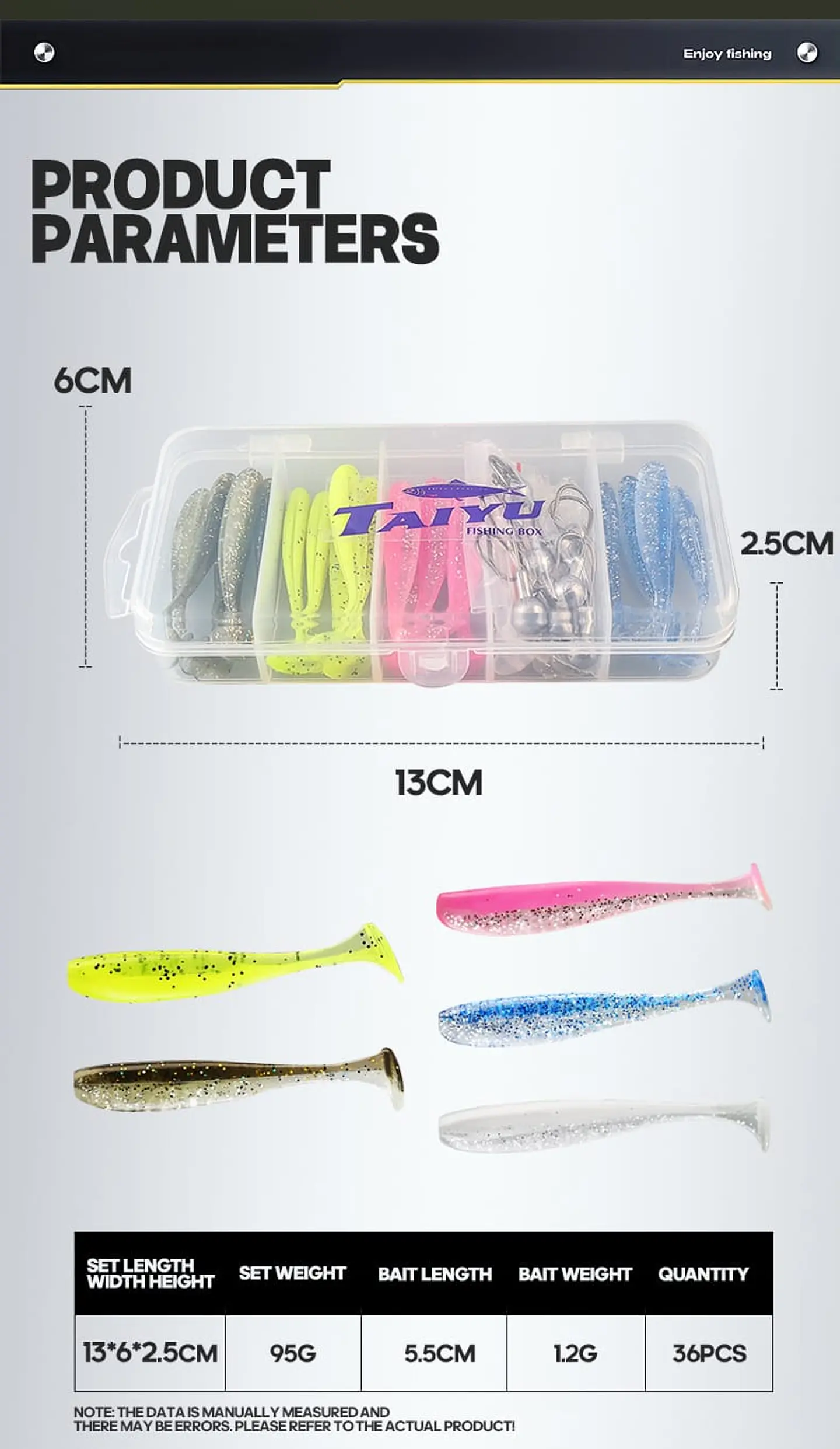 Kit 36 Piezas Pesca Señuelos Vinilo Anzuelo Cabeza Plomada 1