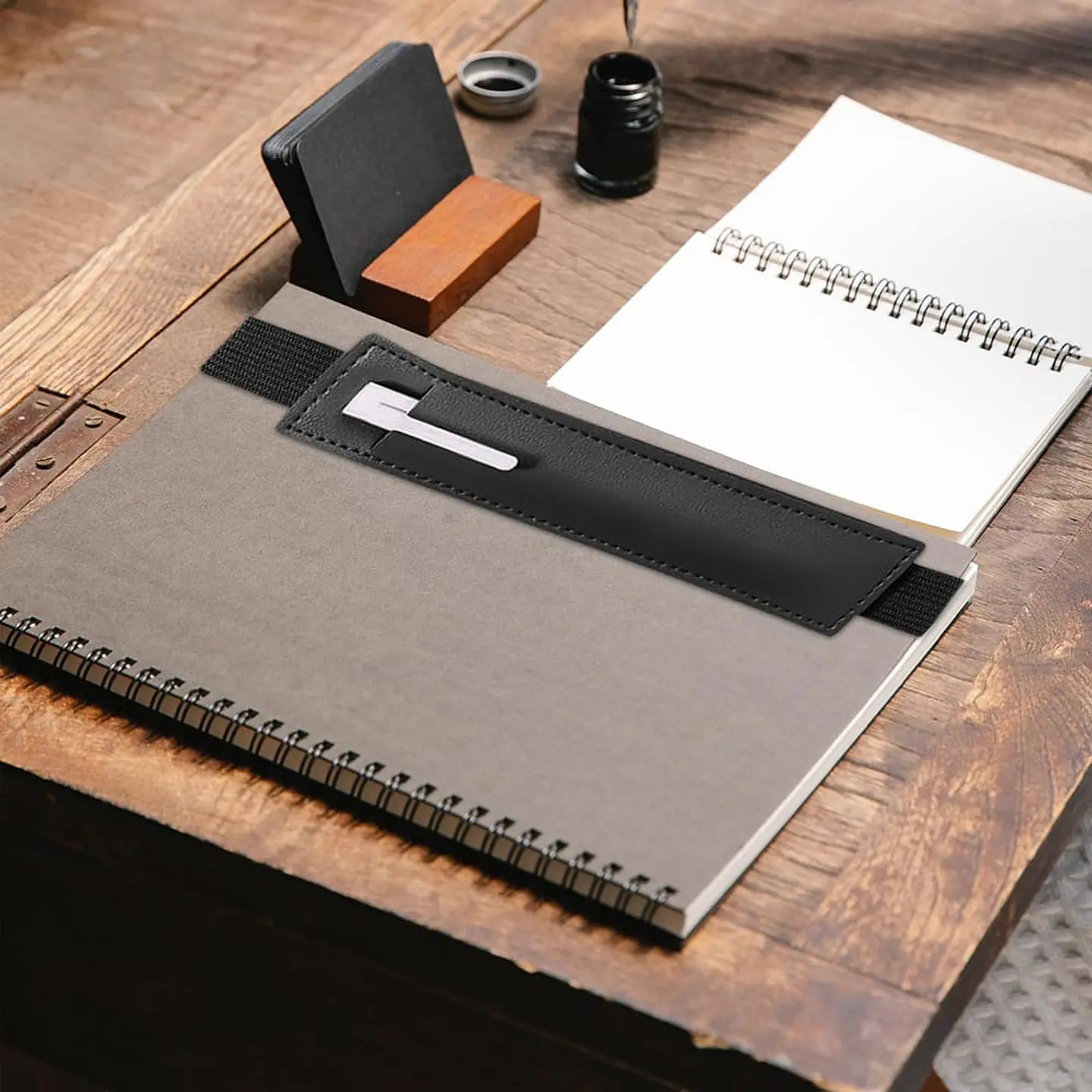 Funda Pluma Porta Lápiz Cuerina para Agenda Libreta Tablet Etc Negro 7