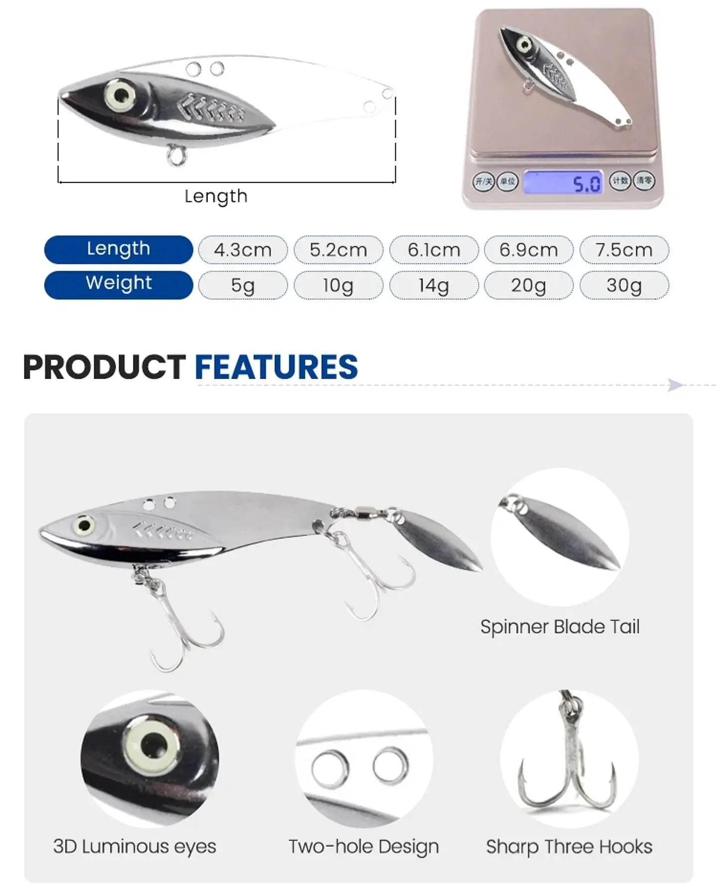 Señuelo Pesca Caballito Vib Metal 20grs 7cm Corvina Lenguado 6