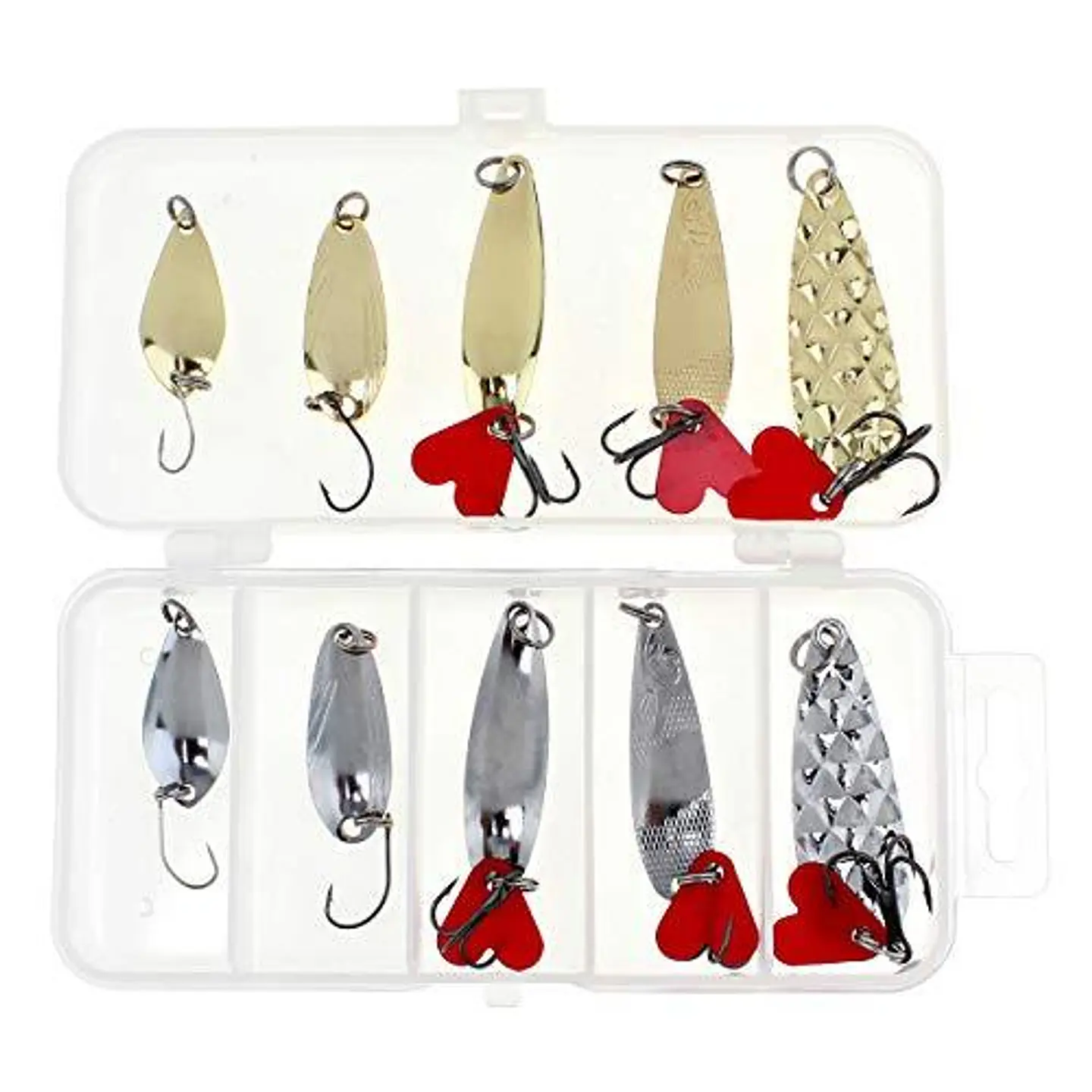 Kit 10 Señuelos Pesca Chispas Metal Cucharas + Caja 2