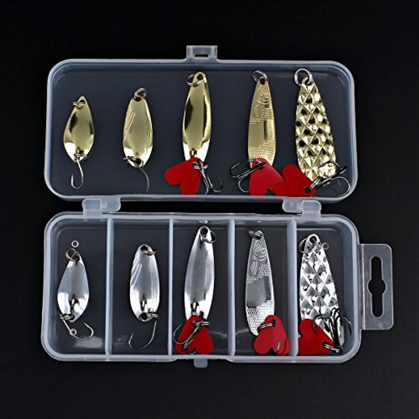 Kit 10 Señuelos Pesca Chispas Metal Cucharas + Caja 3