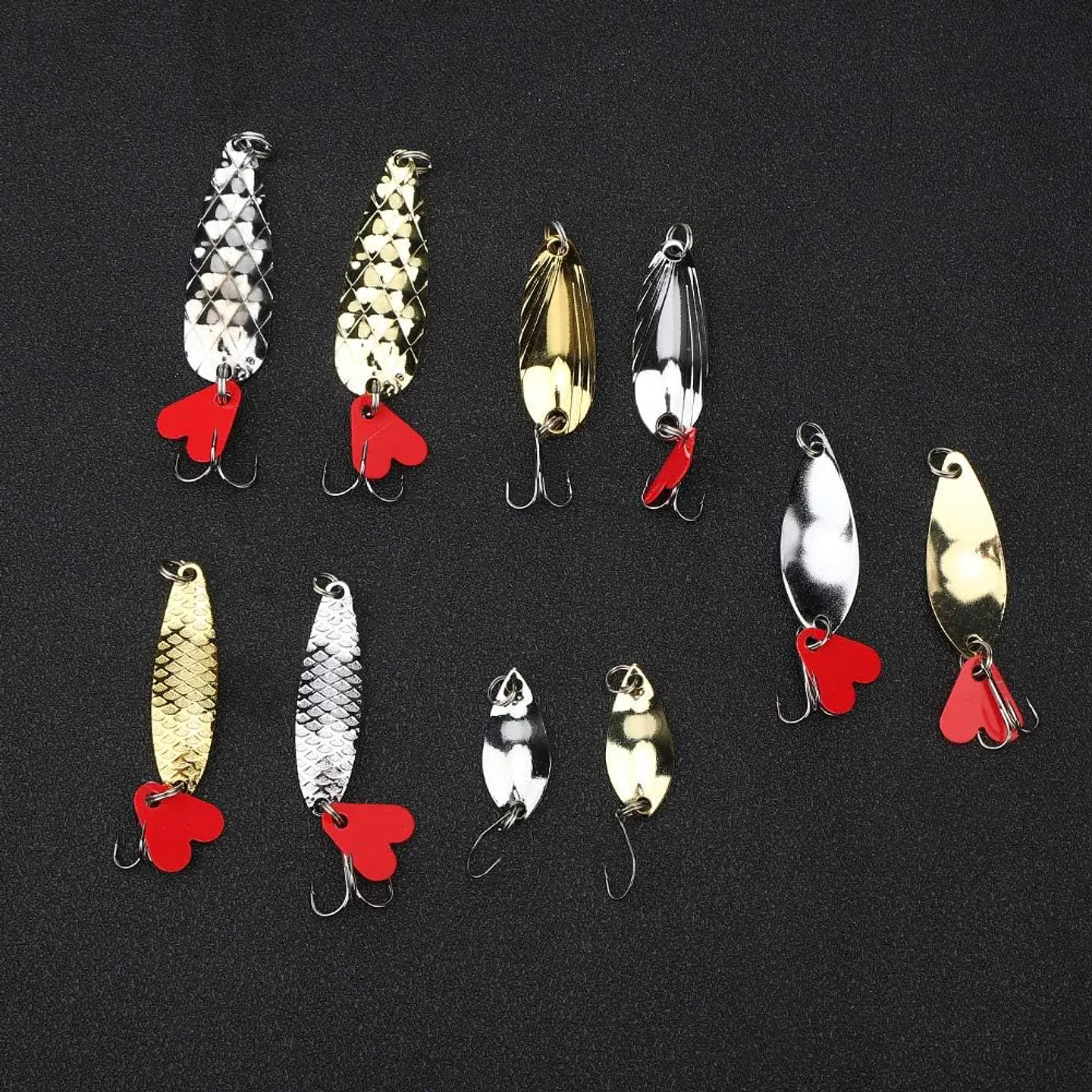 Kit 10 Señuelos Pesca Chispas Metal Cucharas + Caja 6