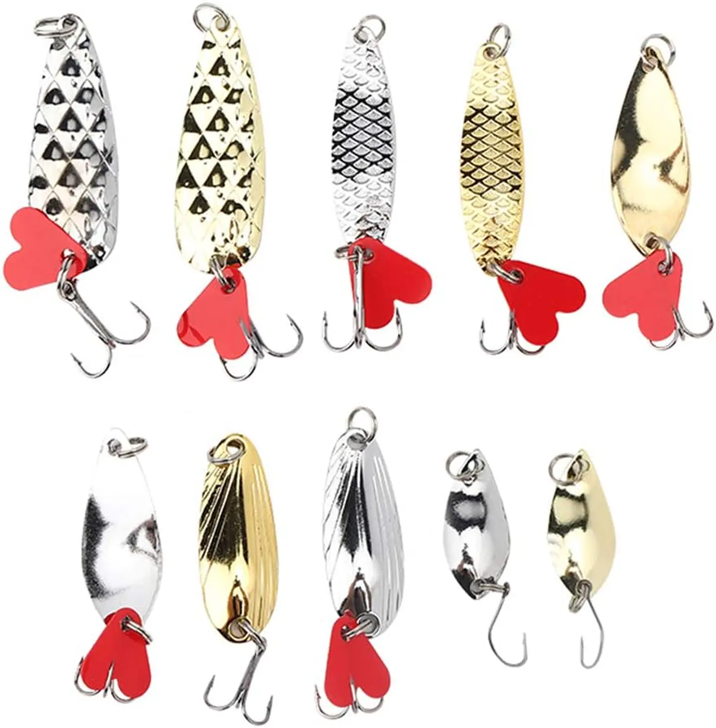Kit 10 Señuelos Pesca Chispas Metal Cucharas + Caja 7