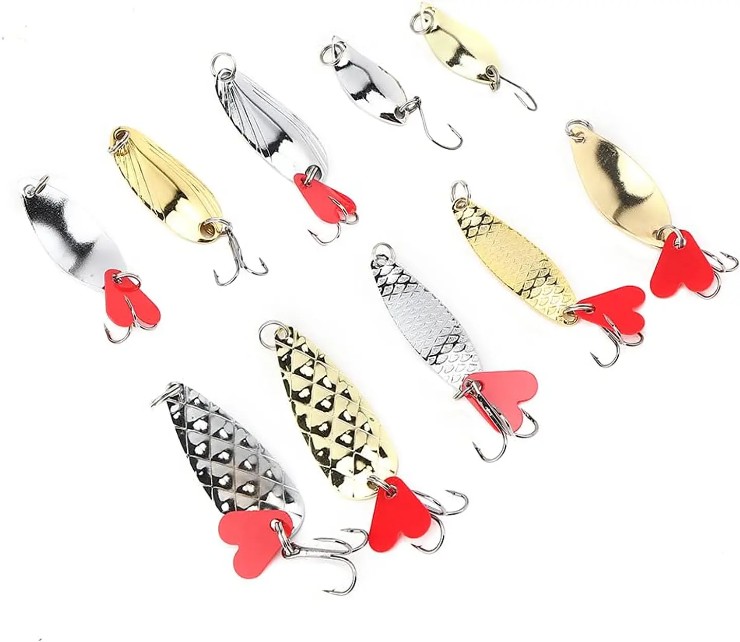 Kit 10 Señuelos Pesca Chispas Metal Cucharas + Caja 10