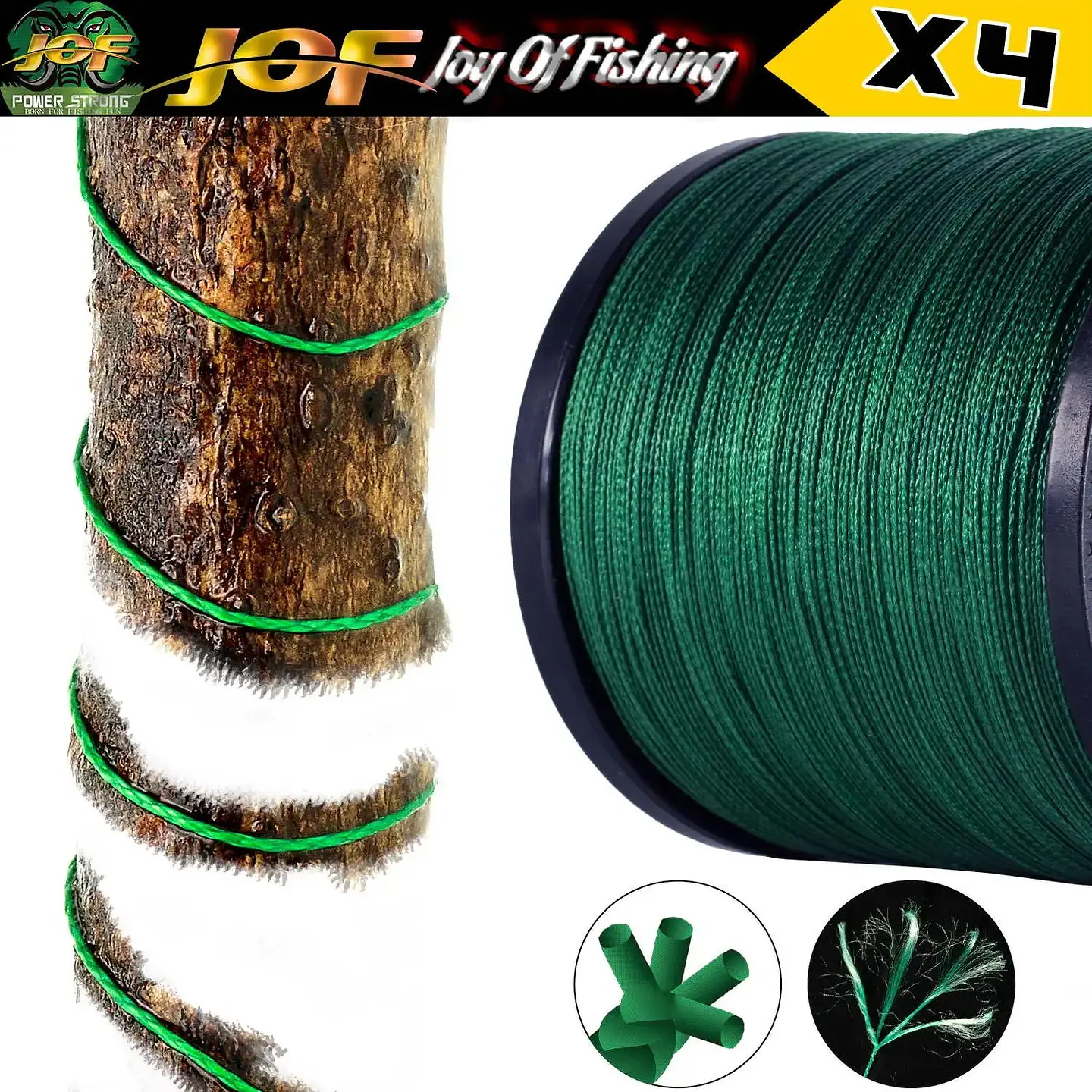 Multifilamento Línea Pesca Jof Power Strong 300m X4 0.23mm 13.6kg verde 2