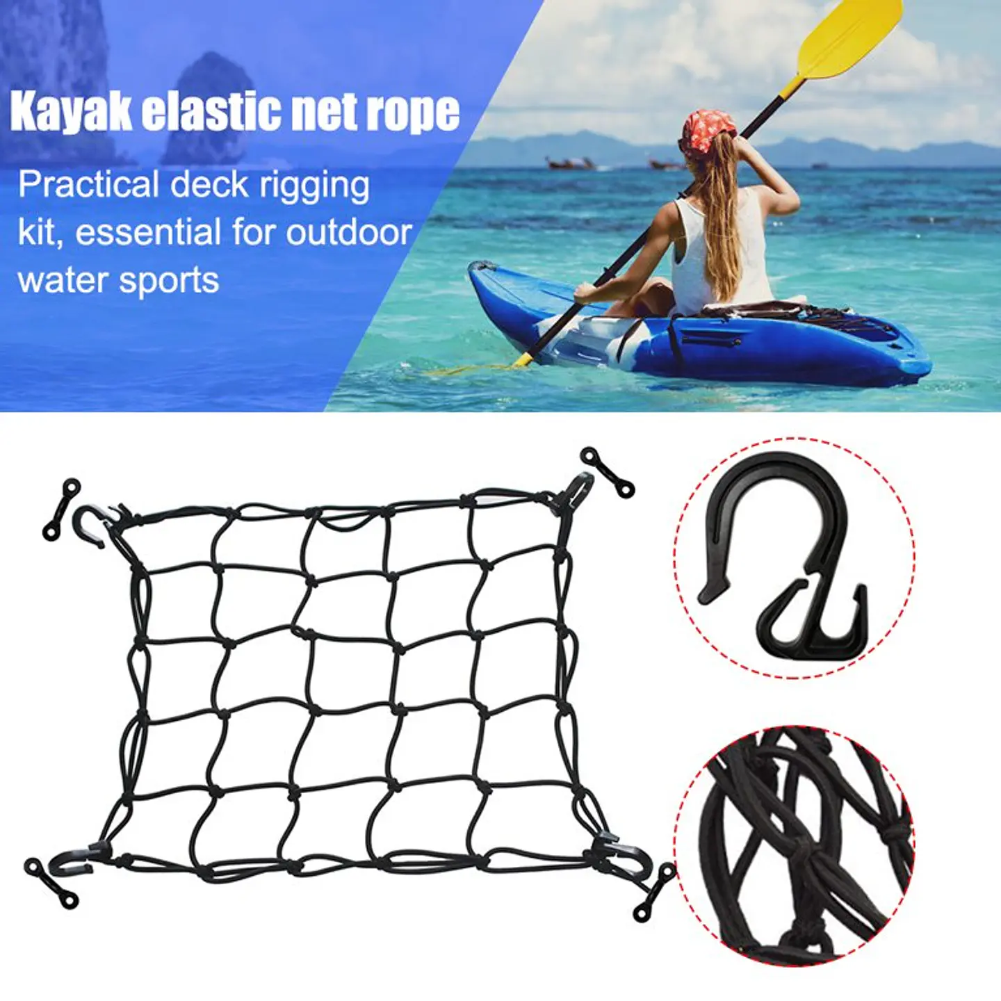 Malla Elástica Red De Carga Cubierta Kayak Paddle 38x38cm 7