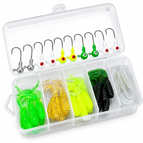 Kit 40 Piezas Pesca Señuelos Vinilo Anzuelo Cabeza Plomada F