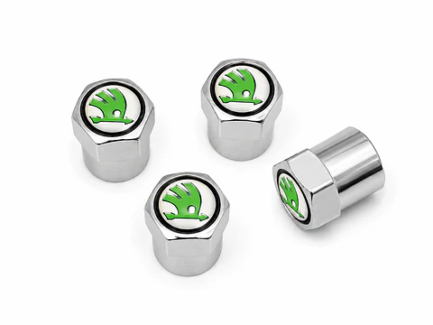 Set X4 Tapas Válvulas Metálicas Aire Ruedas Para Skoda