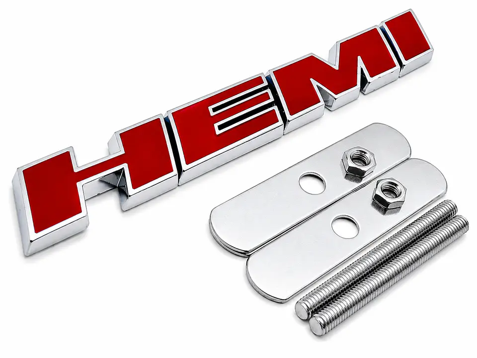 Logo Emblema Hemi Frontal Metálico 12.2x1.6cm para Dodge Jeep Rojo 1