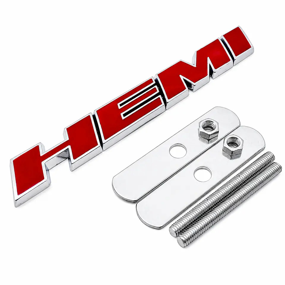 Logo Emblema Hemi Frontal Metálico 12.2x1.6cm para Dodge Jeep Rojo 2