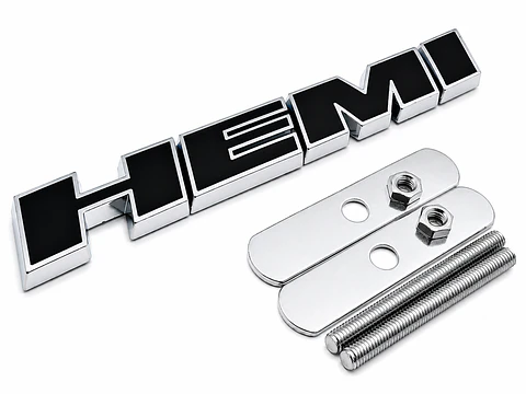 Logo Emblema Hemi Frontal Metálico 12.2x1.6cm para Dodge Jeep Negro