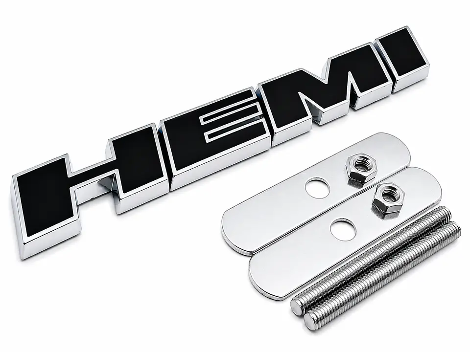 Logo Emblema Hemi Frontal Metálico 12.2x1.6cm para Dodge Jeep Negro 1