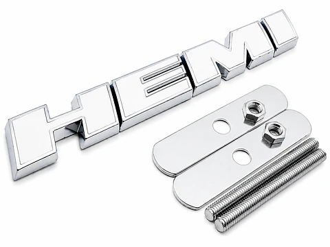 Logo Emblema Hemi Frontal Metálico 12.2x1.6cm para Dodge Jeep Blanco