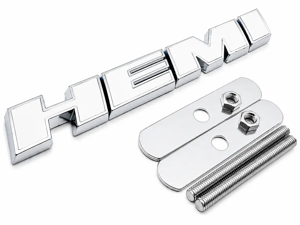 Logo Emblema Hemi Frontal Metálico 12.2x1.6cm para Dodge Jeep Blanco 1
