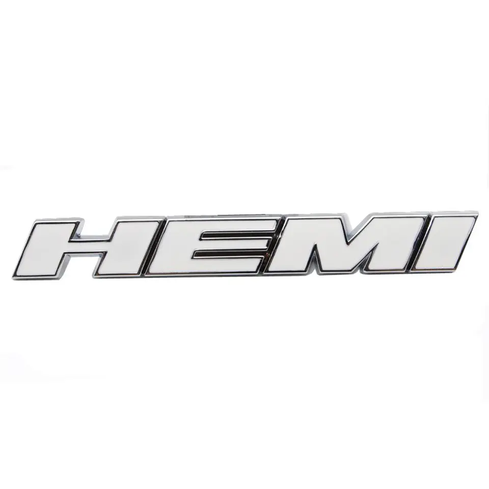 Logo Emblema adhesivo Hemi Metálico 12.2x1.6cm Para Dodge Jeep Blanco 2