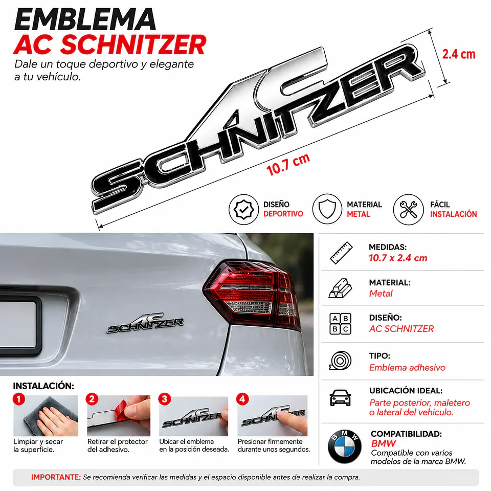 Emblema Logo Ac Schnitzer Para Bmw 10.7x2.4 Cm Negro 2