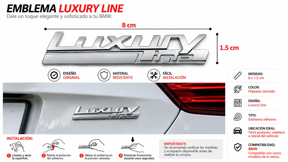 Logo Emblema Luxury Line Para Bmw 8x1.5cm 3