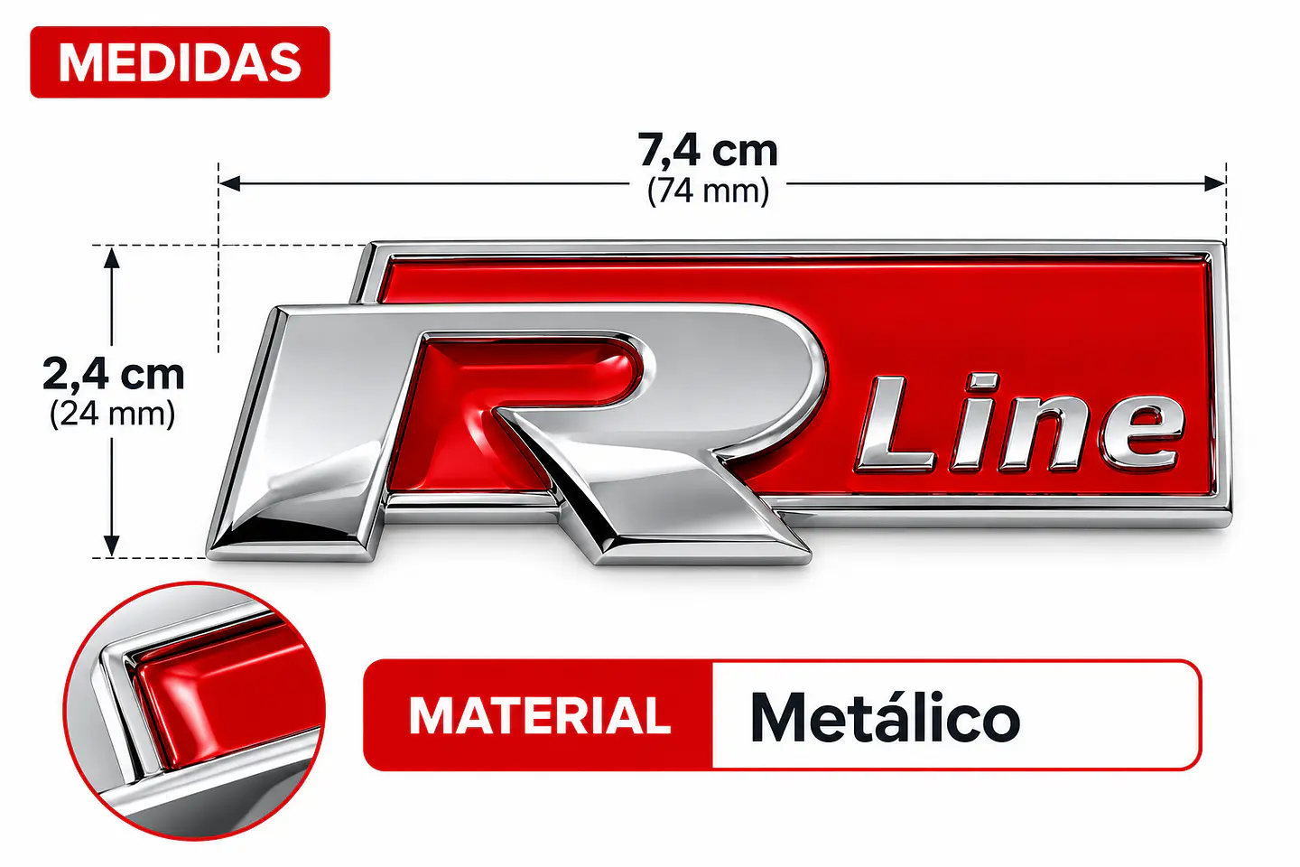 Emblema Logo Rline Para Volkswagen R Line 7.4x2.4cm Rojo 2