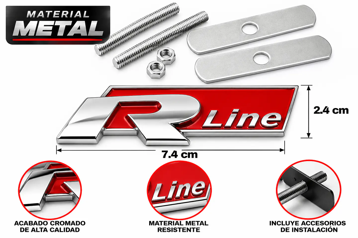 Emblema Logo Rline Parrilla Para Volkswagen R Line 7.4x2.4 Rojo 3
