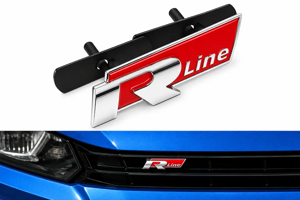 Emblema Logo Rline Parrilla Para Volkswagen R Line 7.4x2.4 Rojo 2