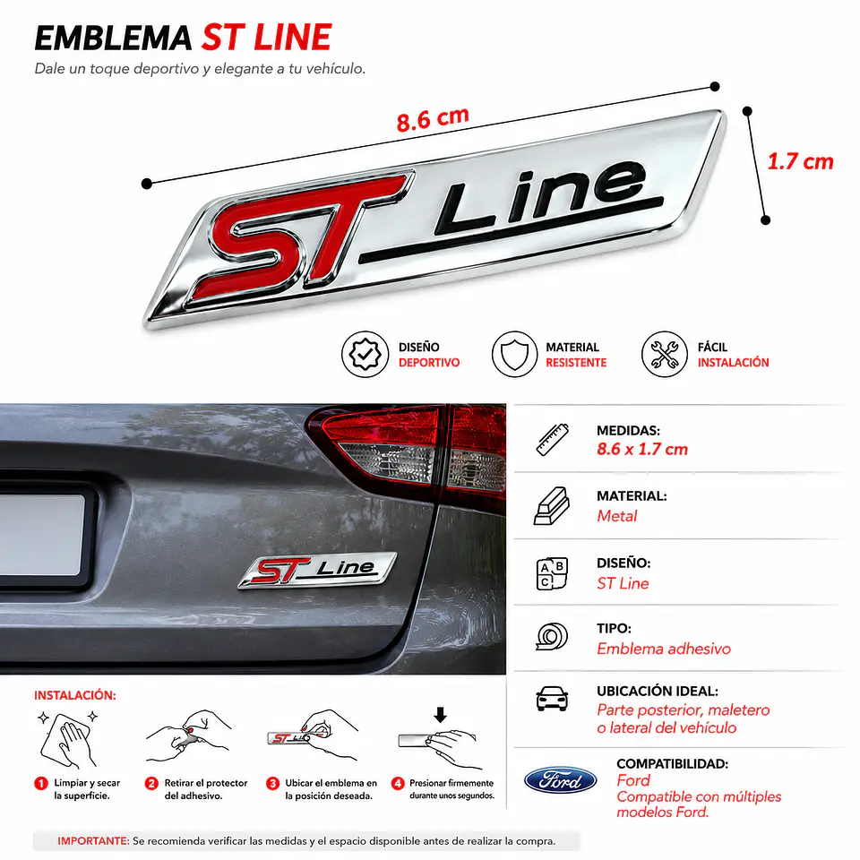 Logo Emblema Para Ford St Line 8.6x1.7cm Negro 4