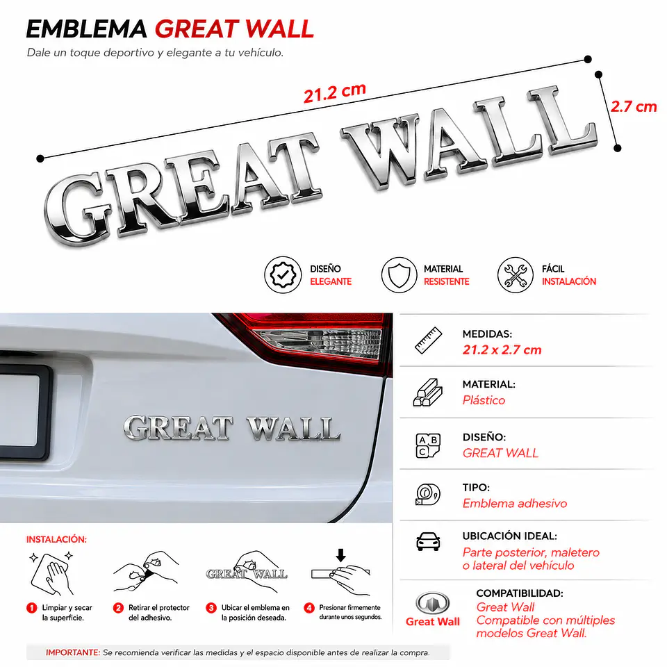 Logo Emblema Para Great Wall 21.2x2.7cm 2