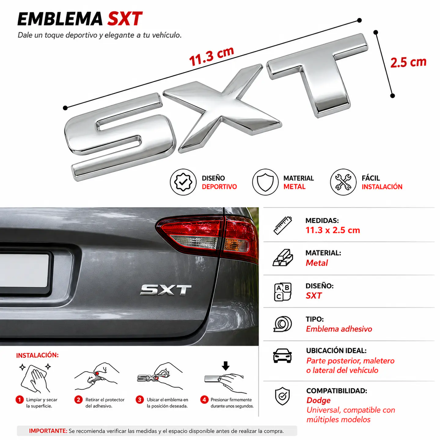 Logo Emblema Para Dodge Sxt 11.3x2.5cm Cromado 4