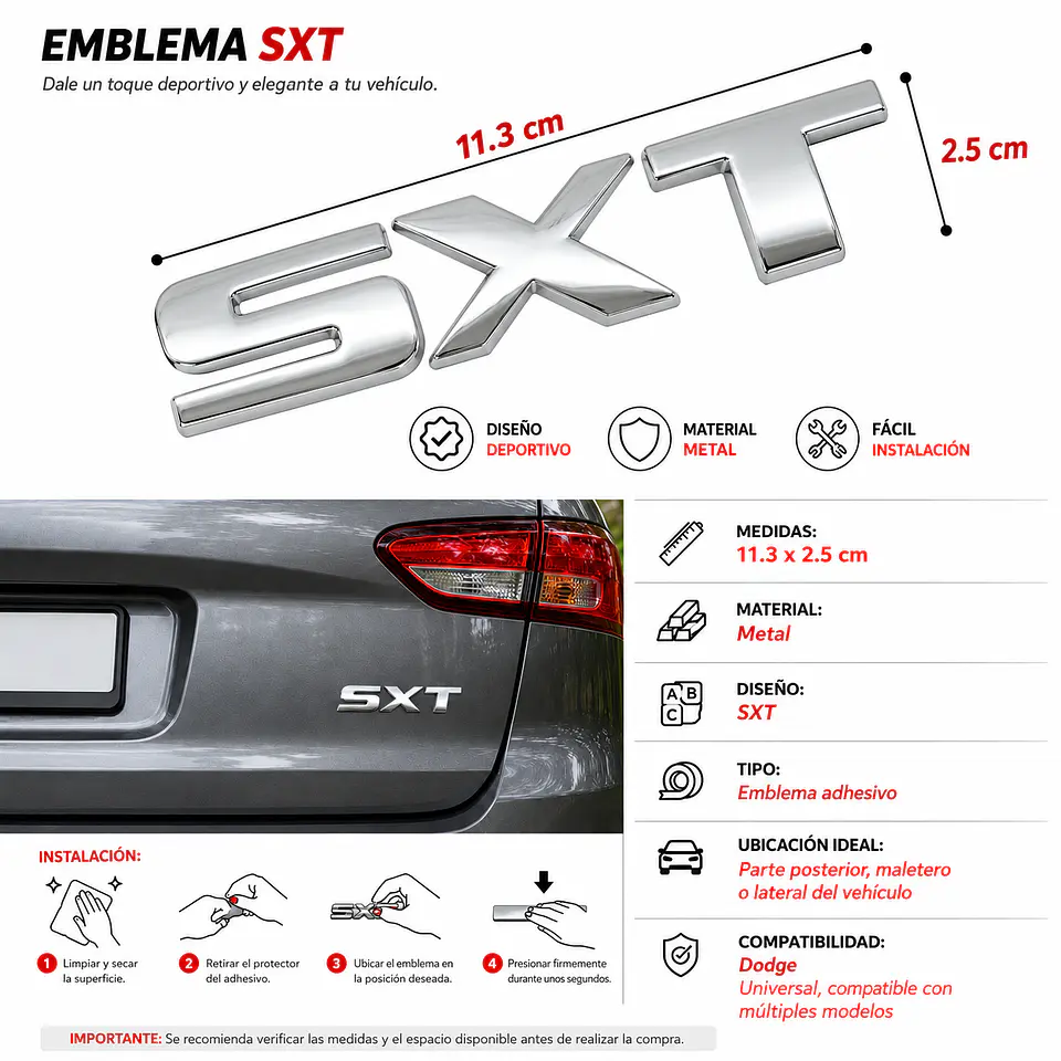 Logo Emblema Para Dodge Sxt 11.3x2.5cm Negro 4