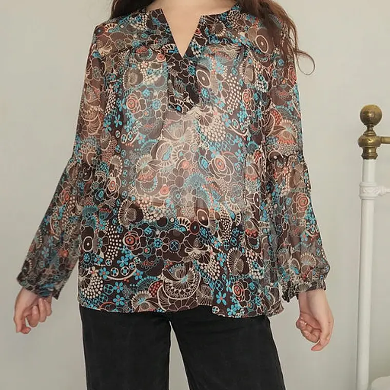 Blusa Café, Celeste · T-L · AB1043 1