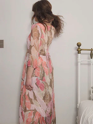 Vestido Beige, Rosado · T-S · AB1106