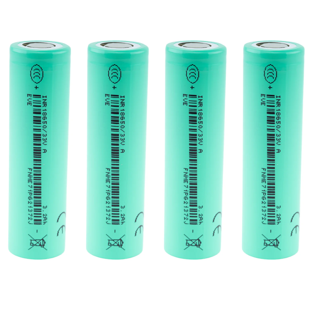 Pack × 4 Baterías EVE INR18650/33V A – 3200 mAh 3.7 V Li-ion Flat Top Industriales (Sin Ensamblar) 1