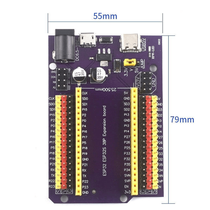 Placa de Expansión para ESP32 de 38 Pines Versión Púrpura con Alimentación USB Type-C y Micro USB Compatible con ESP32 DevKit 4