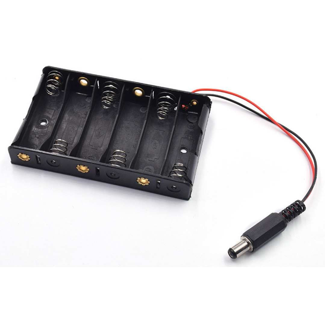 Portapilas AA 6x con Plug DC 5.5×2.1 mm – Caja Portabatería 9V para Proyectos Electrónicos y Arduino 1